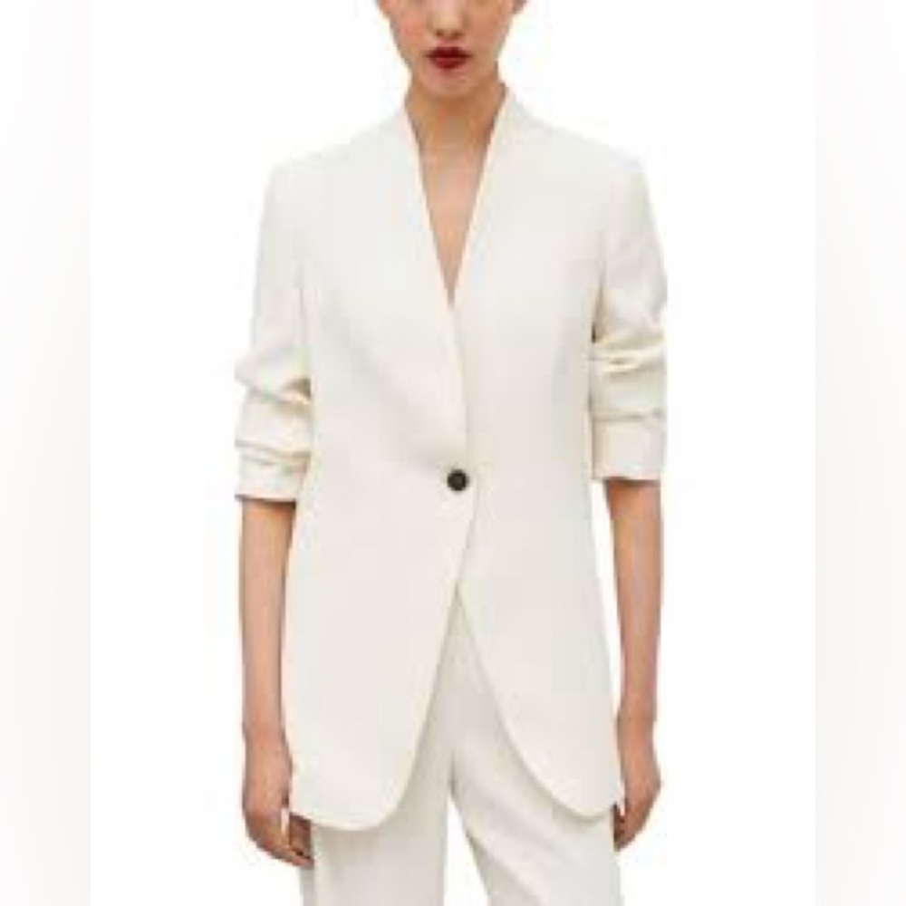 Marella ART 365 Ivory Mandarin Collar Single Button Lined Blazer Size 8 #2345